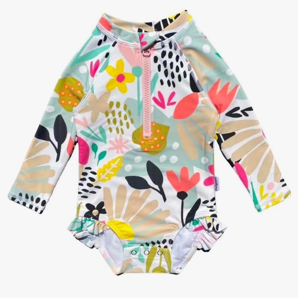 NWT Sunguard Swim Emily Long Sleeve Half-Zip Floral Printed Swimsuit 6-12 Months